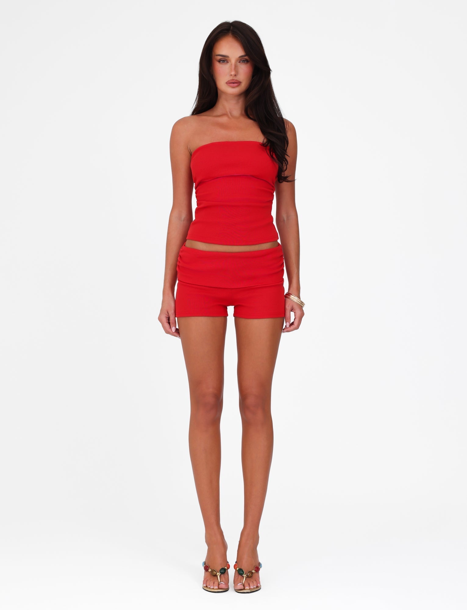 HARRIETT RIB TUBE TOP - RED