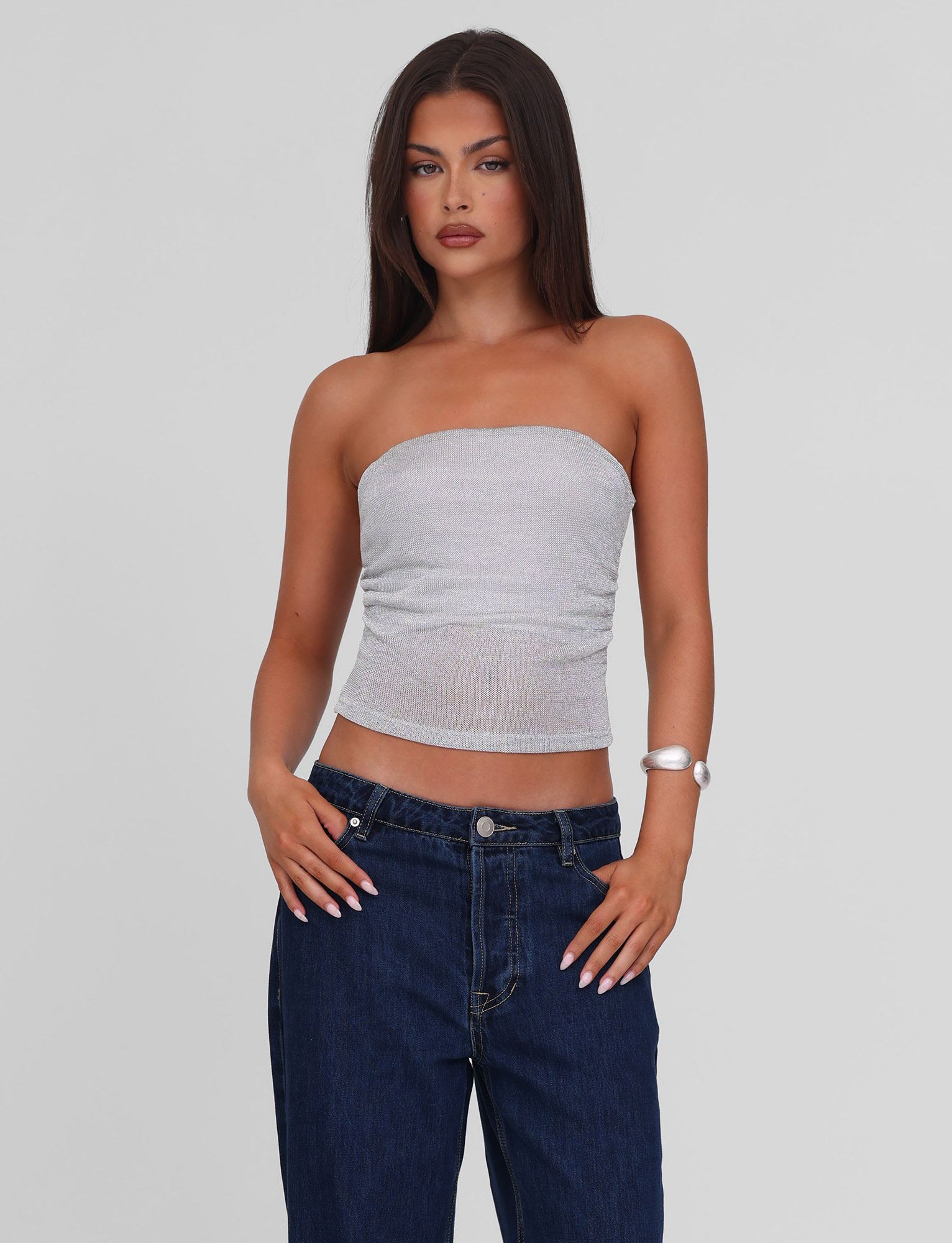 HARRIETT TUBE TOP - SILVER