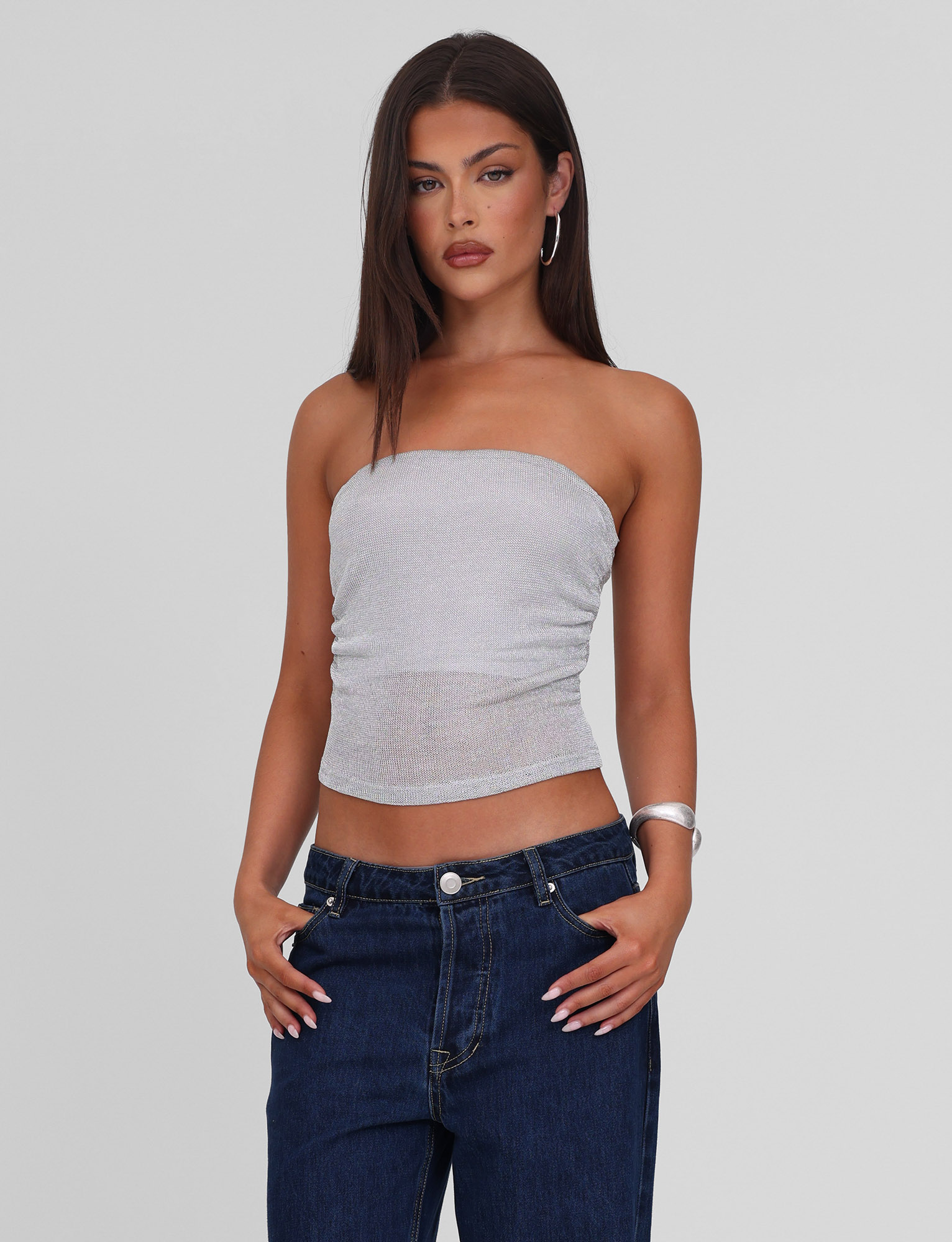 HARRIETT TUBE TOP - SILVER