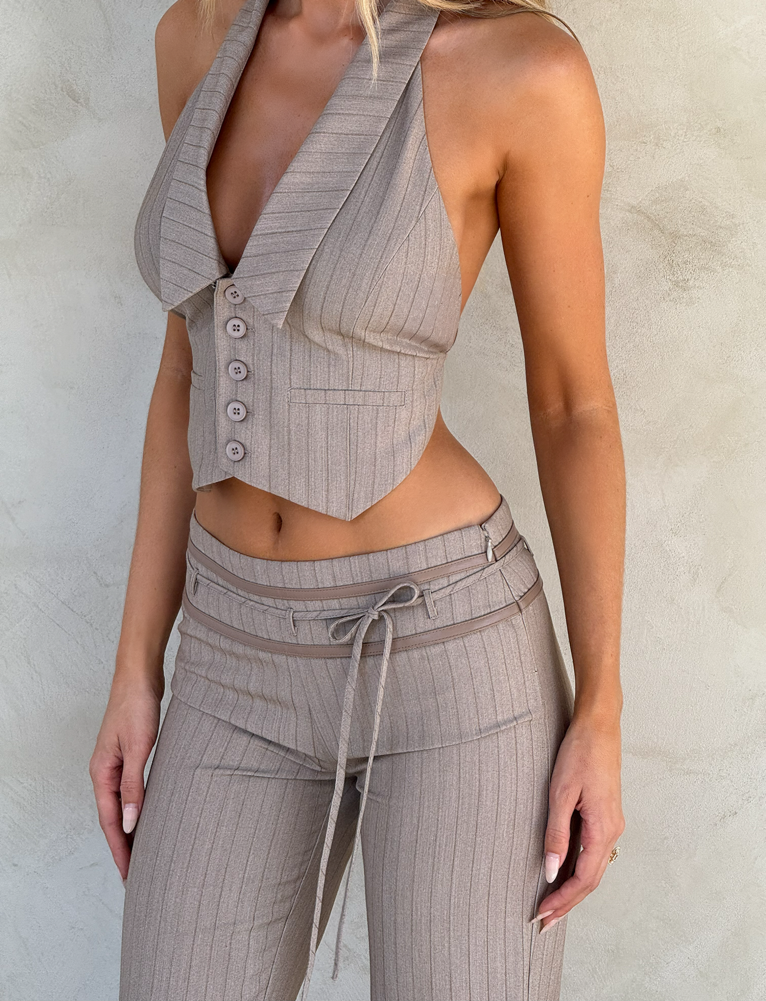 FEDRA VEST - TAN PINSTRIPE