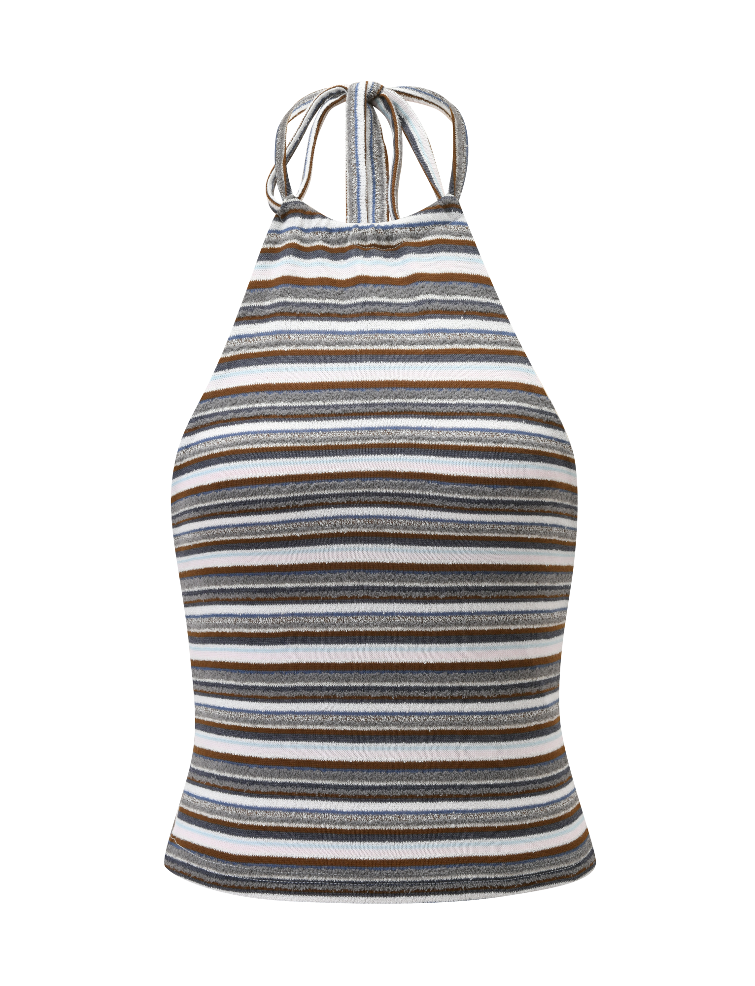 DILLON HALTER TOP -  BLUE AND BROWN STRIPE
