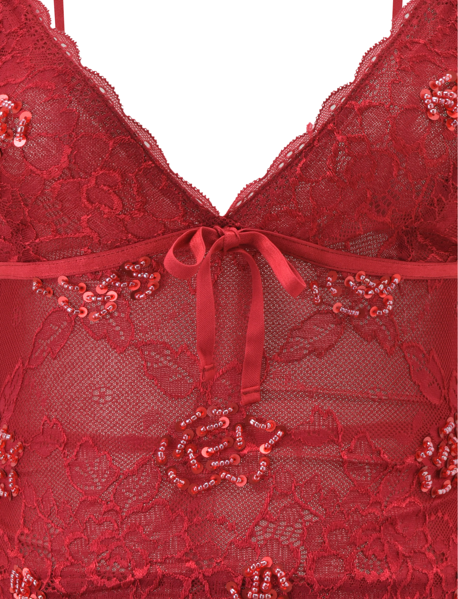 KIRRA BEADED SEQUIN LACE TOP - RED