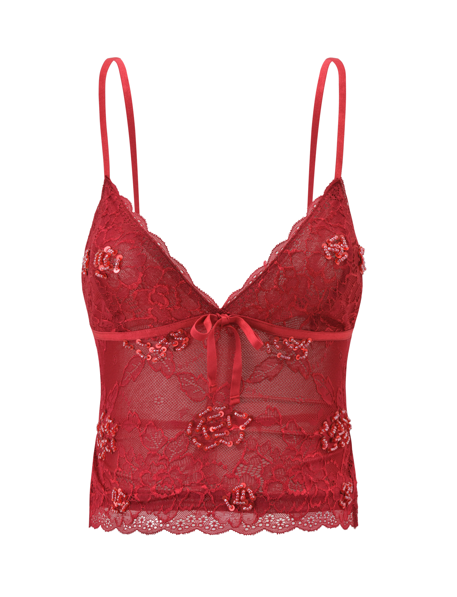 KIRRA BEADED SEQUIN LACE TOP - RED